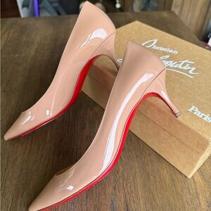 Christian Louboutin Nude Patent Leather Pigalle Follies 55 Red Bottom Pumps